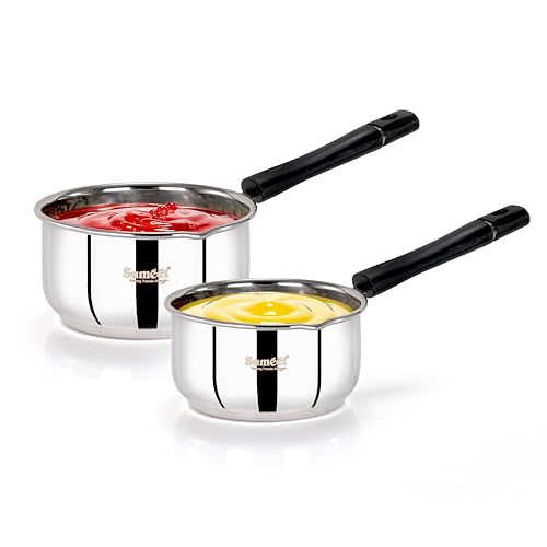 Image of Sumeet ISI Certified Stainless Steel Induction & Gas Stove Friendly Saucepan /Milk Pan /Tea Maker Set of 2Pcs - 800 & 1200ml, 13.5 & 15cm Dia, Silver