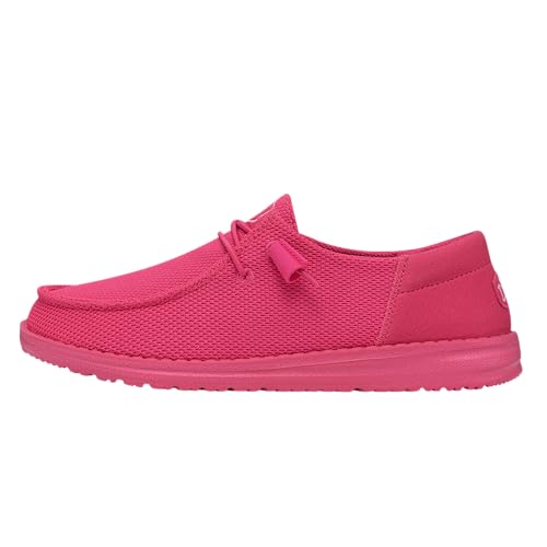 HEYDUDE Women's Wendy Funk Mono Slip On Shoe, Electric Pink Size 5 | Stretch Knit Upper, Cushioned Foam Insole, Ultralight Casual Loafer