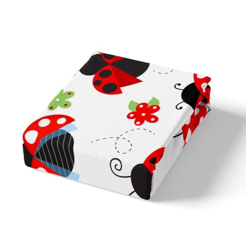 Castle Fairy CYJ7280CLBWYT-TWIN Ladybug Bed Sheets Kids Boys Red Floral And Animal Sheet Set 3 Pcs Child Cute Bug Sheets Set + Deep Pocket Fitted Sheets + Entomology Flat Sheet 1 Pillow Sham,Twin Size thumb #1