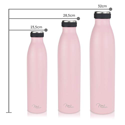 Milu Termo Botella de Agua 500ml, 750ml, 1l - Acero Inoxidable - Aislamiento de Vacío de Doble Pared - Libre BPA (Rosa… - Imagen 7