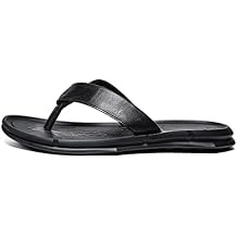 Leisure Mens Slippers Genuine Leather Casual Shoes Men Breathable Beach Flip Flops Retro Street SlippersD,38