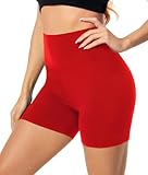 FULLSOFT High Waisted Biker Shorts for Women-5" Tummy Control Fitness Athletic Workout Running Yoga Gym Shorts with Pockets(Red,Large-X-Large)