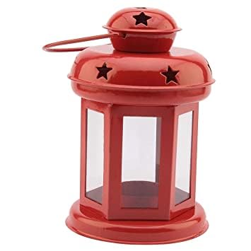 Metal Lantern Decoration with Tea Light Candle (red)