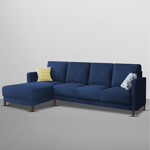 Image of Baloney LHS 6 Seater L Shape Sofa Set for Living Room (Blue Fabric) Premium Fabric Sofa