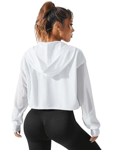 SweatyRocks Women's Activewear Long Sleeve Sheer Mesh Hooded Full Zip Sports Track Jacket2