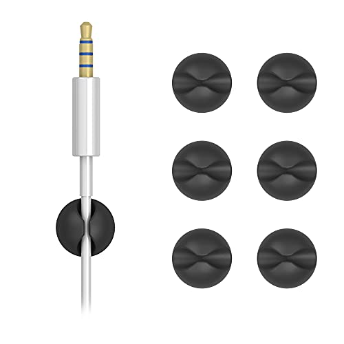 6UD | Sujetacables organizador de cables de escritorio | Tamaño Mini para cables de 1 a 3mm | Clip sujeta cables de silicona con adhesivo para oficina | Negro antracita