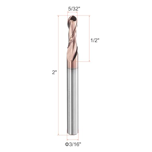 Image of HARFINGTON Ball Nose End Mill 2 Flute 5 /32 inch Diameter 3 /16 inch Shank Tungsten Carbide Uncoated Spiral CNC Router Bits 1 /2 inch Cutting Length Single End Ball for Carving Engraving Grinding