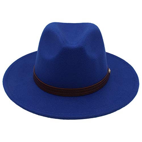 Sonnenhut für Herren, Winter, Wolle, Fedora-Hut mit modischem Gürtel, Panamahut, Reisehut, breite Krempe, Kirche, Fascinator, Hut, Größe 56-58 cm, Strand, Urlaub, Hut (Farbe: Blau, Größe: 56-58) Cover