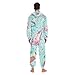 Poeticcity Couples Matching 1 PC Pajama, Unisex Soft Fleece Zip Up Hooded Pjs Jumpsuit Sleepwear Playsuit Lounge-wear(XXL) Watercolor Pink Dolphin Ethnic Tribal Dolphins on Dots Turquoise