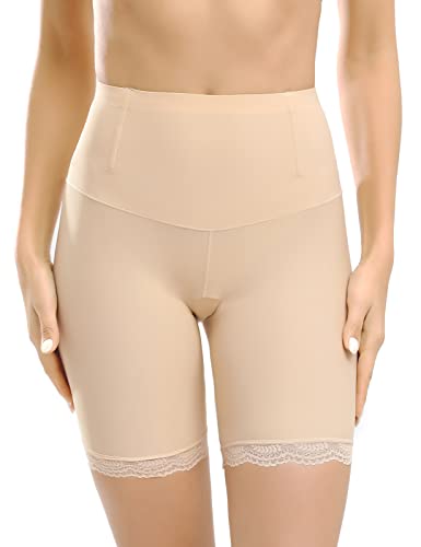Xnova Pantalones Cortos Antirozaduras Mujer, Debajo la Falda Leggings Cortos Boxer Alta Bragas para Deportivas Running Yoga (1 pc Beige, L)