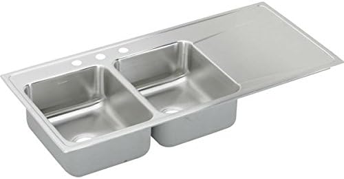 Elkay ILR4822L4 Lustertone Classic Stainless Steel Equal Double Bowl Drop-in Sink with Drainboard, 4 Faucet Holes, Lustrous Satin