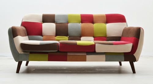 Am Group Home LEVANTE DIVANO DI TESSUTO PATCHWORK CON 3 POSTI - MULTICOLORE