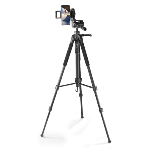 Hama Stativ Kamera Action 170 3D (Tripod mit 62-170cm H&ouml;he, Fotostativ inkl. Handy-Halterung und Tablet-Halterung, Dreibeinstativ mit 3-Wege-Kopf, Spiegelreflexkamera Stativ mit Tasche) schwarz