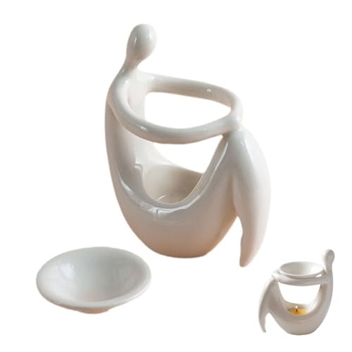 Quemador De Aceite Esencial De Cerámica, Quemador De Cerámica, Portavelas de Aceite Aromático, para La Decoración del Dormitorio, Hogar, Oficina, Meditación Regalo, Blanco