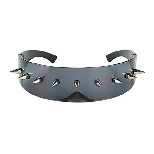 PLOPLO Futuristic Cyclops Monoblock Punk Rocker Shield Spike Shield Sunglasses2