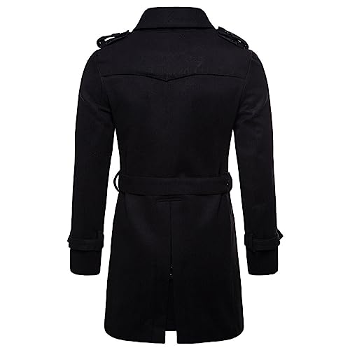 AOWOFS Men's Trenchcoat Wool Blend Winter Long Double Breasted Overcoat Slim Fit Warm with Belt