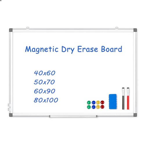 AMUSIGHT Magnetic Whiteboard Dry Erase Board, 60x90 cm, Wall-Mounting or Hanging White Board with Aluminum Frame for Office, Home and School