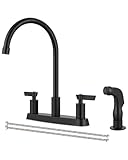 GBBNE Kitchen Faucet with Sprayer 2 Handle Kitchen Sink Faucets 8 Inch Centerset 3 Hole with Supply Lines Matte Black