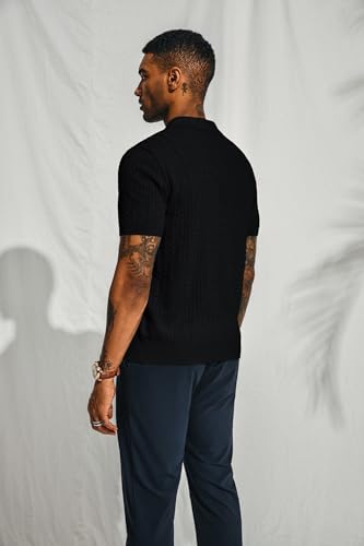 PJ PAUL JONES Mens Knit Polo Shirt Short Sleeve Hollow Out Knit Shirt Texture Knitted Polo2