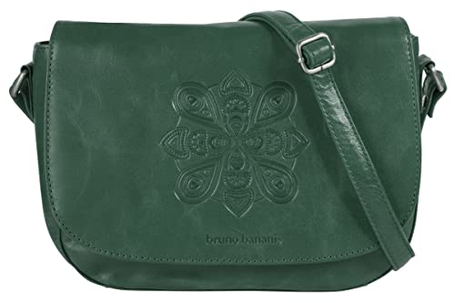 bruno banani Umhängetasche Mandala Echt Leder Damen Mandala Umhängetasche, Boho Schultertasche, Handtasche aus Rindleder, Smartphonefach, Magnetverschluss, Vintage Design dunkelgrün 021646