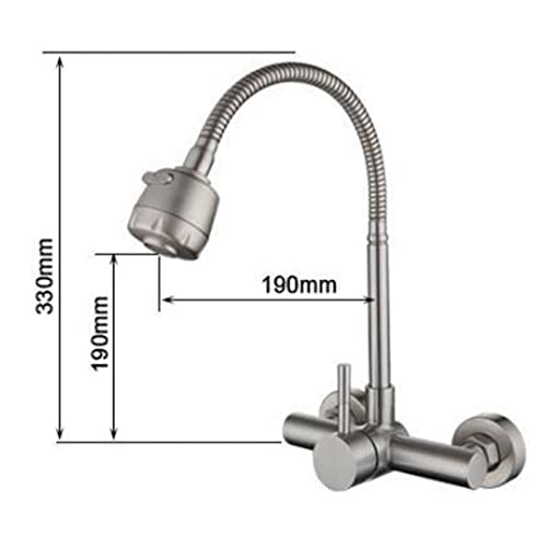 Grifo de cocina de pared para fregadero de acero inoxidable cepillado orientable 2