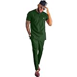 African Men Suit Summer Fashion Clothes 2 Piece Sets Short Sleeve Shirt Pants Slim Attire Dashiki Outfits tr50 Army Green XX-Large