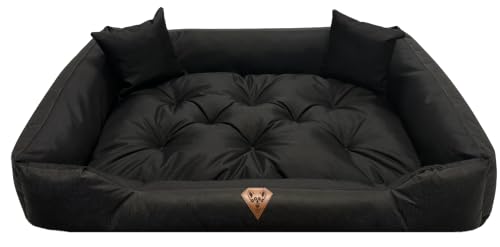 Dogs4Life Hundebett XL 130 x 105 cm – Hundesofa mit Rand für sehr große Hunde, Oxford Cordura, wasserabweisend, maschinenwaschbar, Oeko-TEX® Standard 100 (Schwarz)