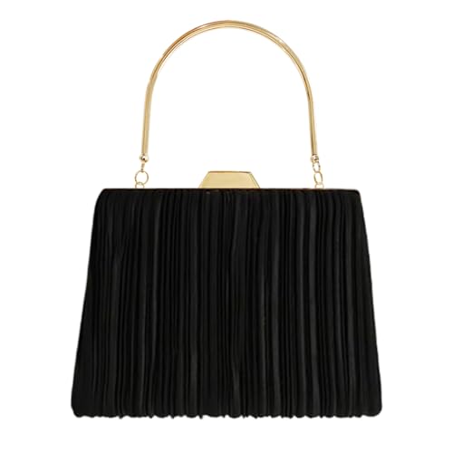 Bolsa Clutch Festa Feminina Preta Poliéster Plissado Mão Ombro Transversal Com Correntes Removíveis