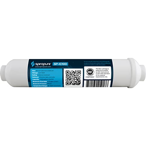 SpiroPure Filtro en línea NSF Filtro de agua granular de carbono con FNPT de 1/4' o 3/8' de conexión rápida, 2' x 10' (paquete de 1)