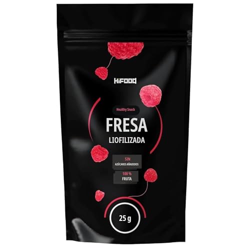 HiFood frambuesas liofilizadas en trozos 25 g. Frambuesas deshidratadas para muesli, postres, smoothies y productos de repostería, perfectas como decoración para tartas