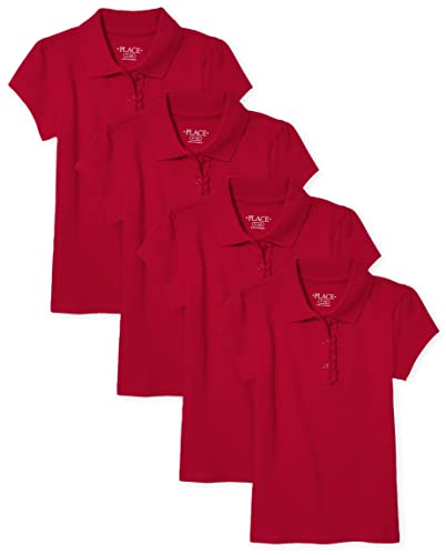 The Children's Place Girl's Short Sleeve Ruffle Pique Polo, Ruby, X-Small