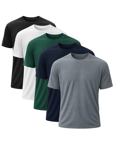 OKP 5 Pack Dry Fit Shirts for Men For Athletic Workout Running Training