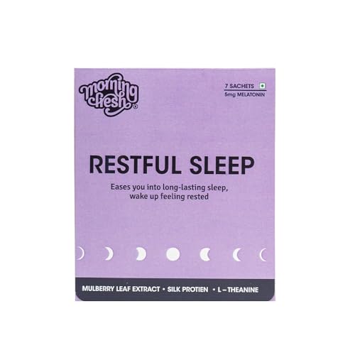 Image of Morning Fresh Restful Sleep Aid - Pack of 7 sachets. Helps improve the quality of sleep with Mulberry Extract leaf & L-Theanine, Silk Protein, & Melatonin (5mg).
