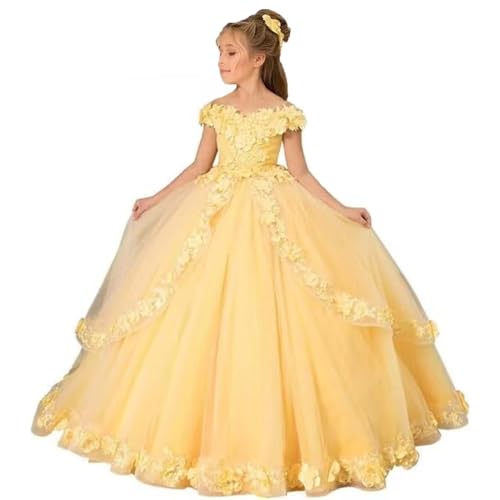Flower Girl Dress Off Shoulder First Communion Dress for Girls Princess Pageant Dresses Ball Gown 3D Floral