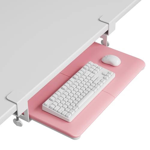 BONTEC KMT01-PJ Under Desk Keyboard Tray, Pull-Out Keyboard & Mouse Platform with C-Clamp, 20 x 11.8 in Space-Saving Ergonomic Slide-Out Drawer, Pink 20" x 11.8" Pink