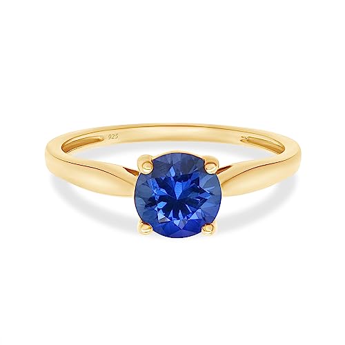 AFFY Round Cut Simulated Blue Sapphire Solitaire Ring in 14k Gold Over Sterling Silver (1 Ct)4