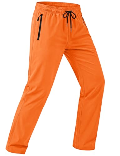 MAGCOMSEN Workout Pants for Mens Lightweight Athletic Pants with Zipper Pockets Stretch Quick Dry Hiking Golf Orange 36