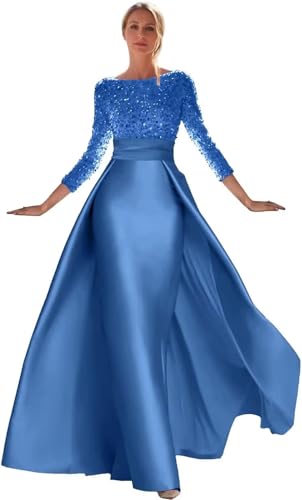 Long Sleeves Prom Dresses Long Ball Gown for Women Sequin Satin Mermaid Formal Evening Dresses