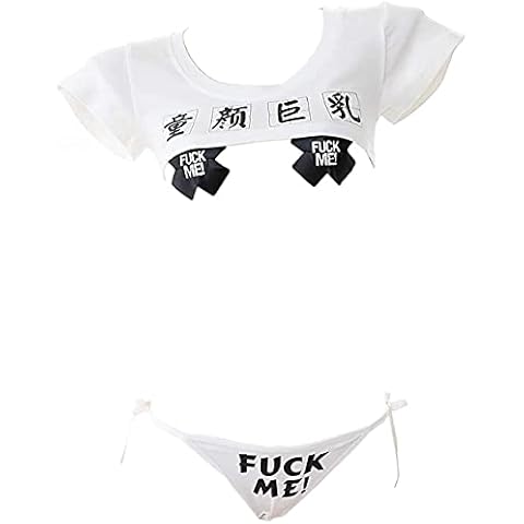 Womens Japanese Lingerie Sexy top Cheeky Underwear Anime Role-Playing Lingerie Set, White, One Size Cover