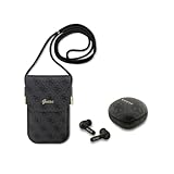 CG MOBILE Guess Pack Bolso + Auriculares TWS – Set de Polipiel Negro con Logo 4G, Diseño Elegante y Uso Diario