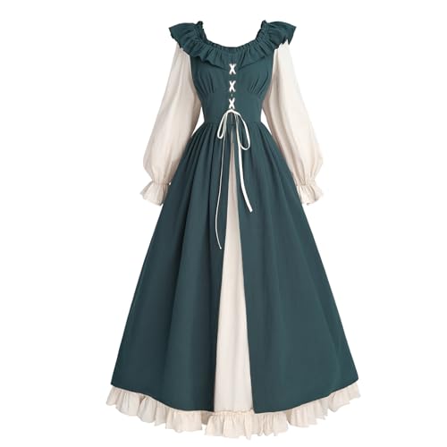 CR ROLECOS Damen Mittelalter Kleid Renaissance Kleid damenRetro Partykleid viktorianisches kostüm Damen für Halloween Karneval Kostüm Grün L