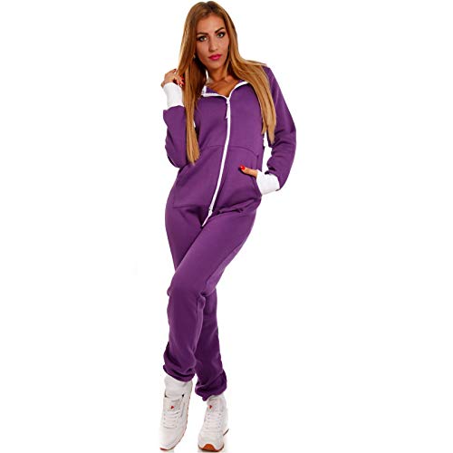 Crazy Age Basic Jumpsuits Ganzkörperanzug Einteiler One Piece Schlafanzug Overall Damen Jumpsuit Kuschelig und warm (CA -J- 502 M, Lila) Crazy Age Basic Jumpsuits Ganzkörperanzug Einteiler One Piece Schlafanzug Overall Damen Jumpsuit Kuschelig und warm (CA -J- 502 M, Lila)