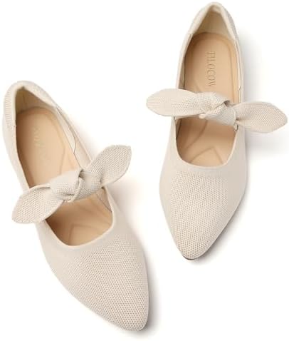 Tilocow Knit Bow Ballet Flats for Women Pointed Toe Mary Jane Sho...