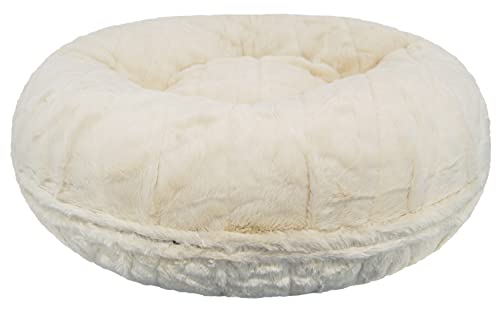 Bessie + Barnie BAGEL-VACM-SM Dog Bed - Extra Plush Faux Fur Bean Circle Waterproof Lining & Removable Washable Cover Calming Bed, Vanilla Cream  thumb #1