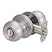 Amazon Basics Exterior Door Knob With Lock, Coastal, Satin Nickel