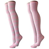 OLYOLY【２枚セット】 過激 しましまソックス ニーハイソックス アニコス コスプレ 衣装 小物 ルーズソックス 縞パン ボーダー レディース (08 ピンク)