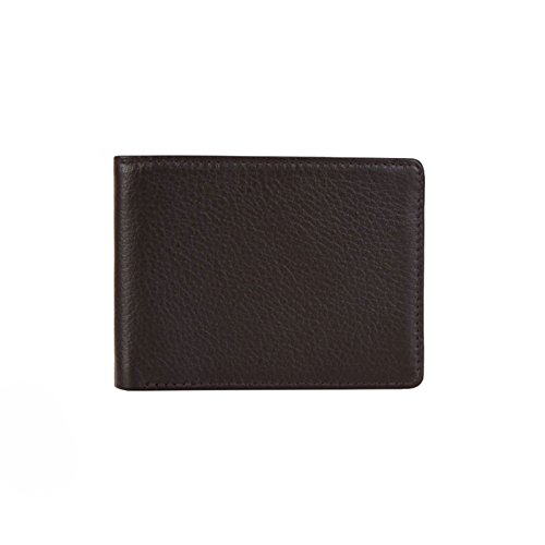 Genuine Leather Money Clip Bifold Wallet Purse Billfold (Dark Brown)