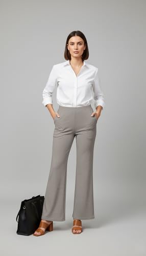 Image of Mehrang High Waisted Wide Leg Ribbed Knit Trousers with Pockets | Casual and Stretchy Pants | for Women