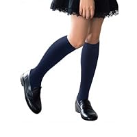 COTTON DAY 3 Pack Kids Girls Soft Knee High School Uniform Dress Socks Seamless Toe 8-10 Years Navy L (10)