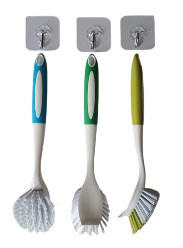 MIEGUIWOR 3 Piezas Cepillo Fregar Platos - Cepillo Cocina con Cerdas de Nylon Resistentes, Mango Antideslizante, Ideal para Ollas, Sartenes, Fregadero,Vajilla
